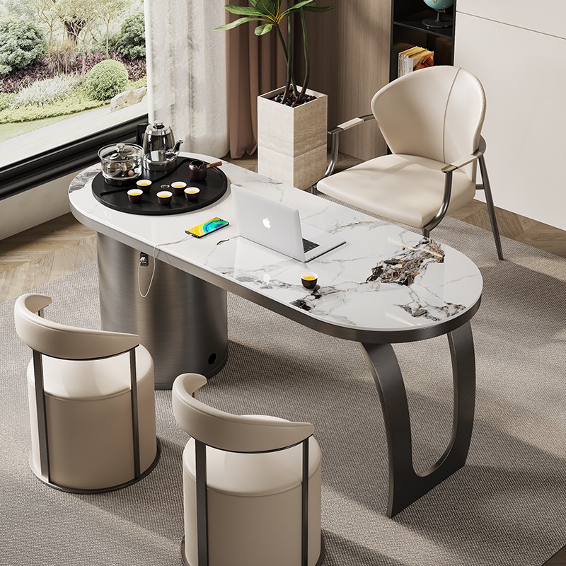 现代轻奢茶桌岩板茶台办公室书房阳台一体泡茶桌全自动烧水泡茶桌