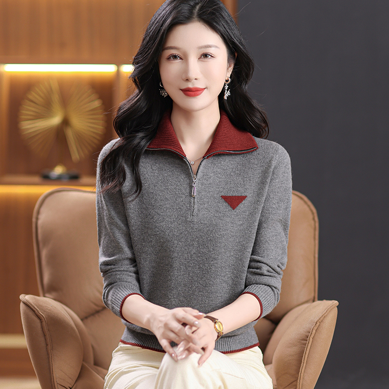 2024秋冬新款女士长袖翻领宽松衬衫领显瘦洋气短款9157