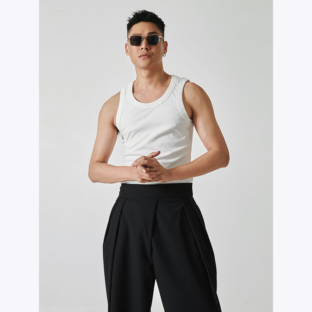 宋春江同款 韩版厚螺纹无袖背心内穿贴身百搭运动健身上衣打底