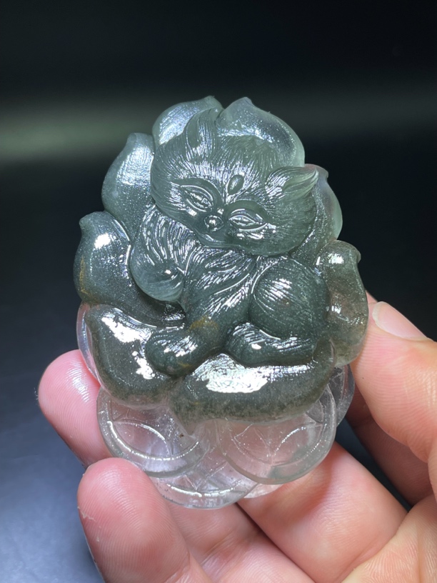 绿幽灵天然水晶招财九尾狐狐仙，可爱九尾狐狐仙