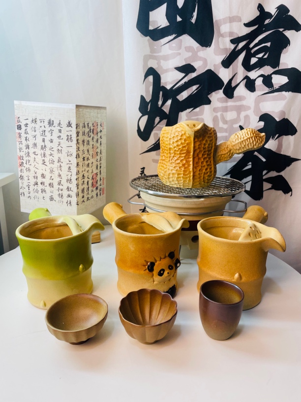 熊猫竹子花生奶罐围炉煮茶奶茶陶壶煮茶壶碳炉烤奶摆地摊套装