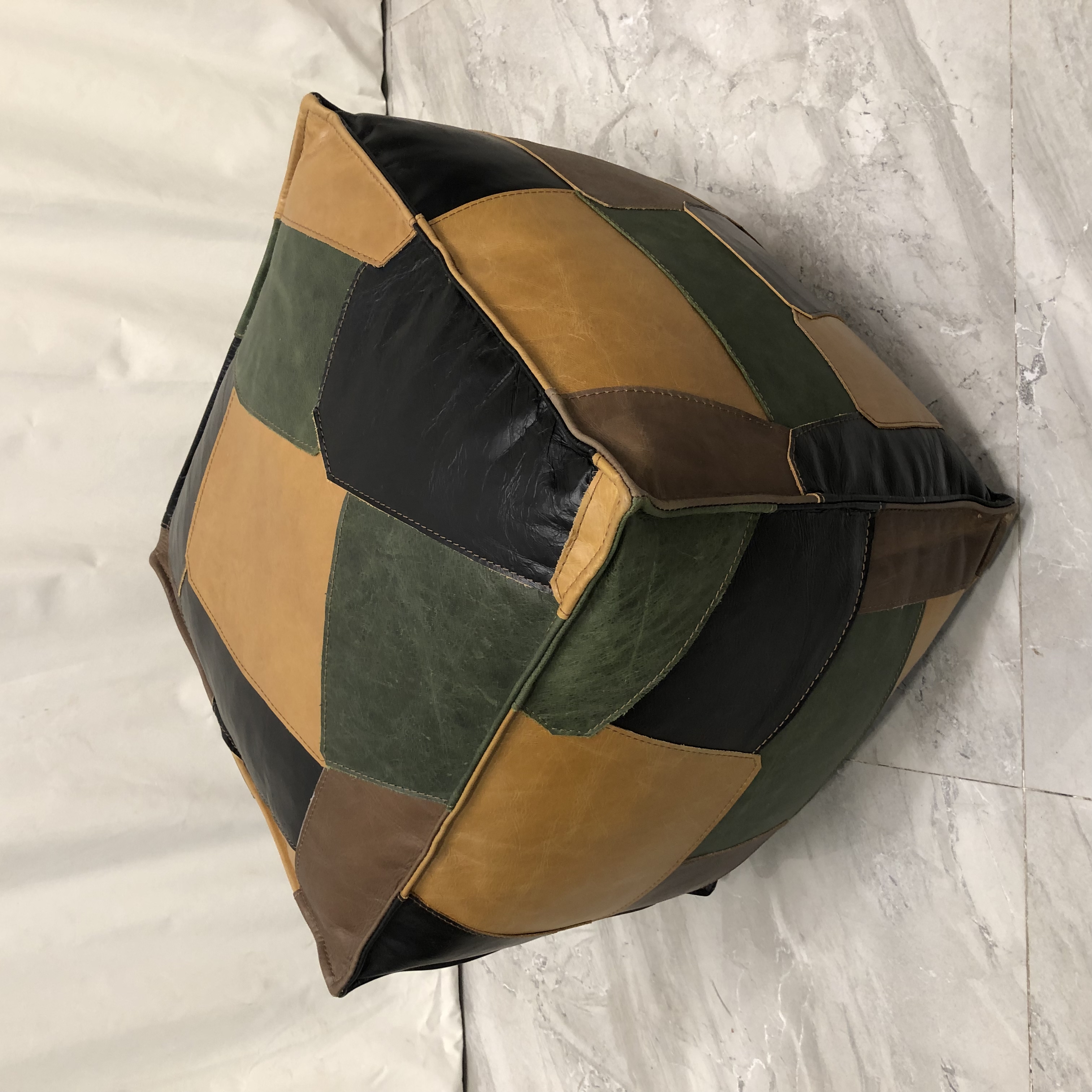 BORCH/博瑞奇全真皮绿咖拼色皮墩坐凳（08901）