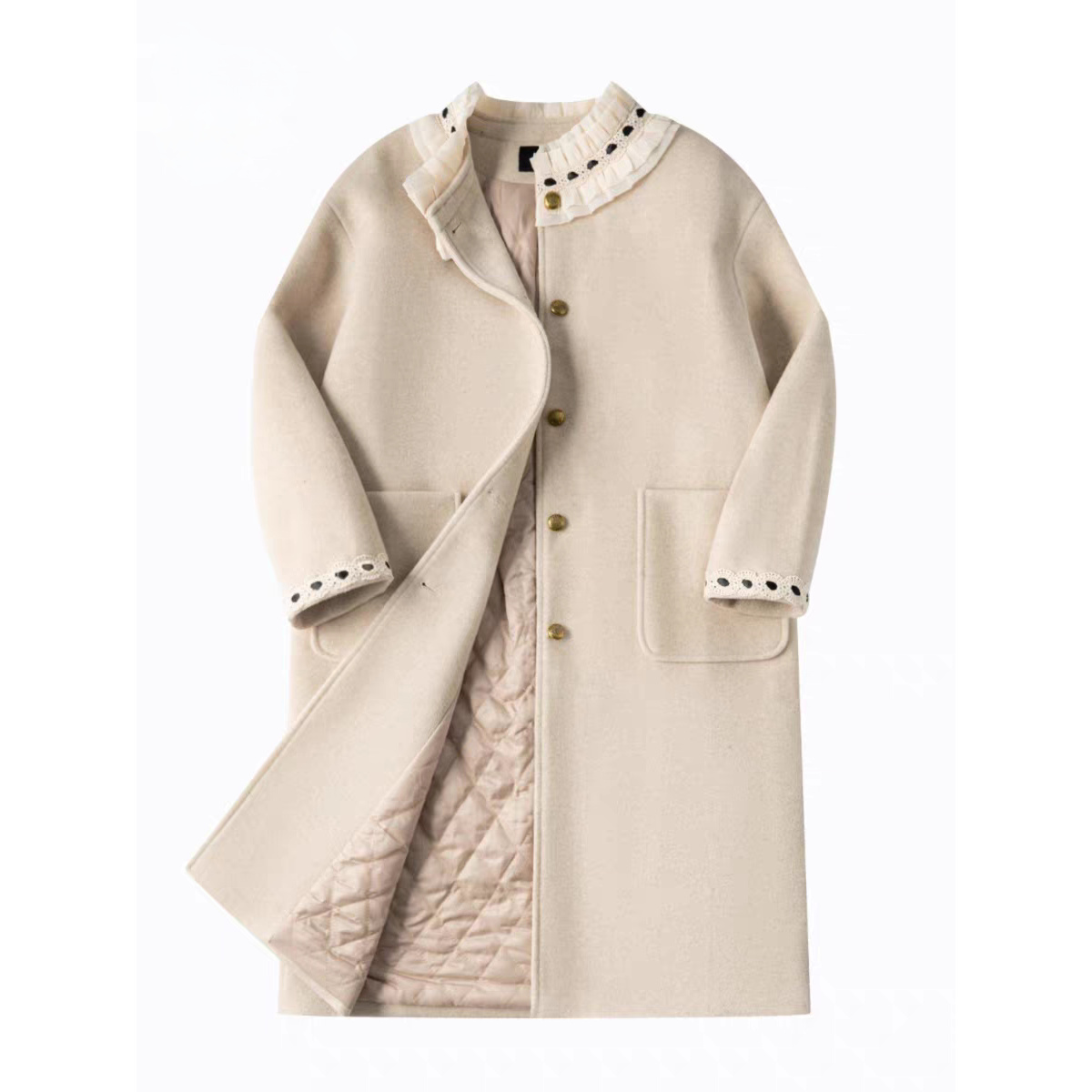 大码新款113加绒加厚高级感拼色领中长款宽松外套