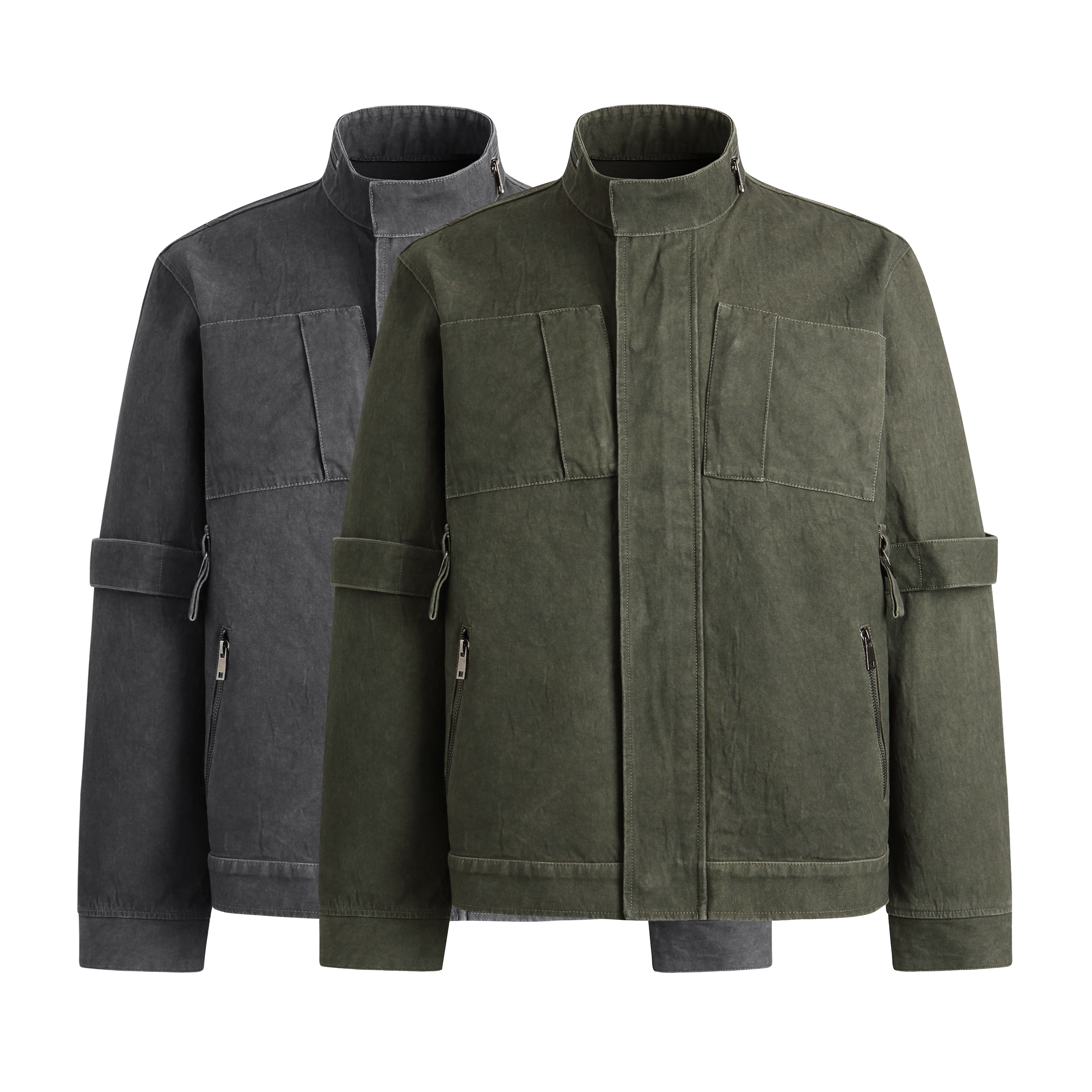 GOSNACE/GOS  立领扎染重磅多拉链工装夹克外套