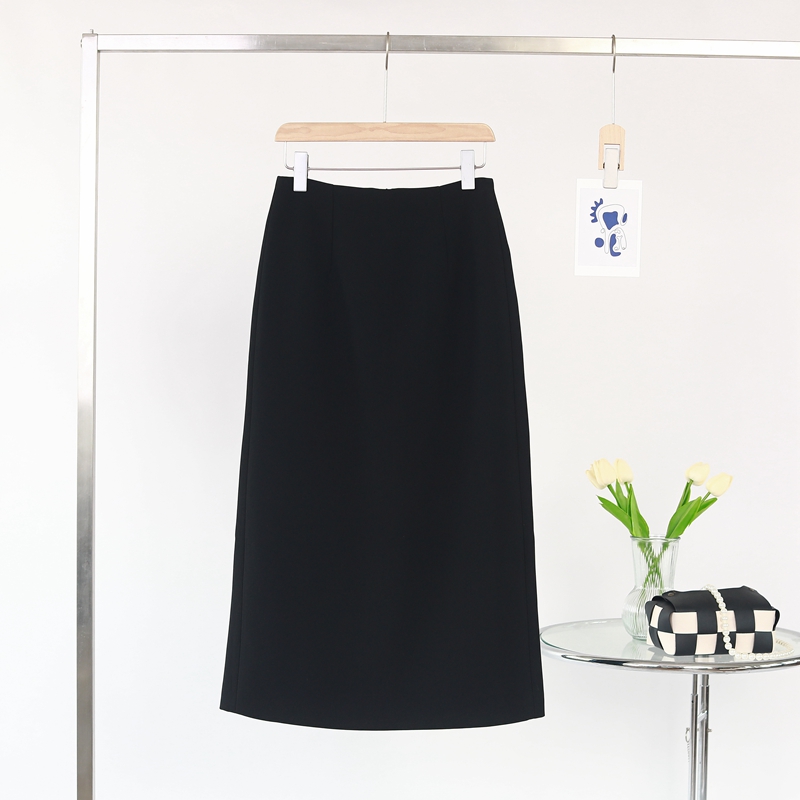 秋款82厘米加长版A字裙高腰显瘦高个子中长款一步裙后开叉