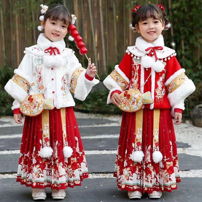 2024龙年新款儿童汉服冬季女童拜年服加厚洋气中国风唐装日常过年