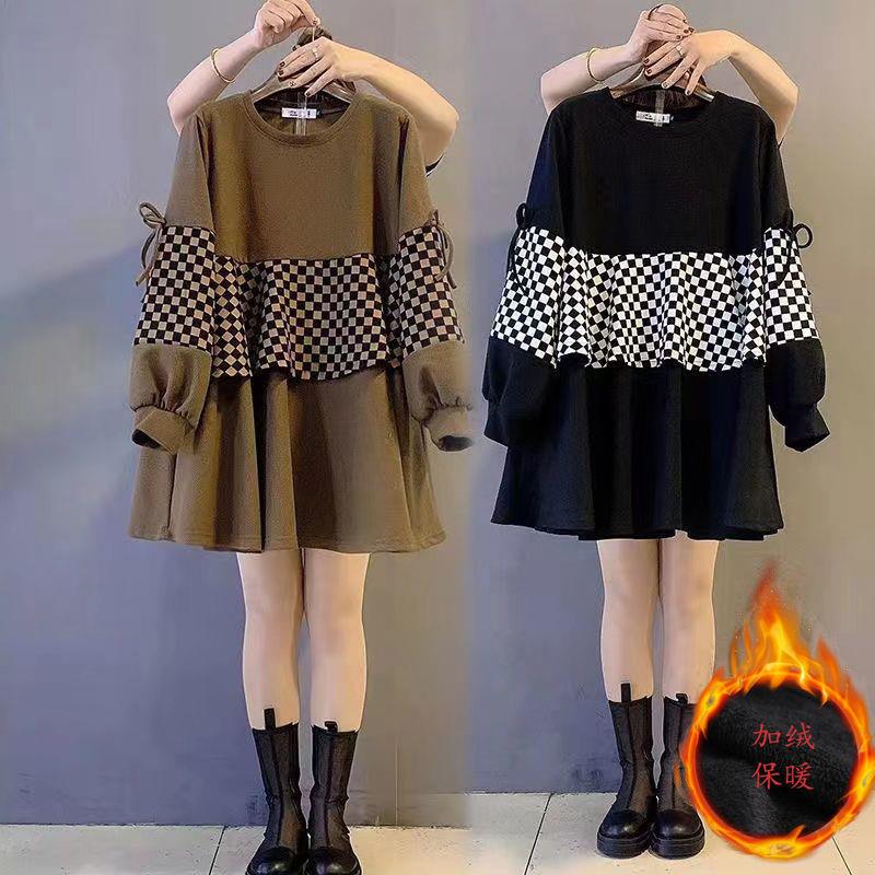 大码女装2023秋冬新款韩版假两件上衣女遮肉显瘦洋气中长款卫衣女