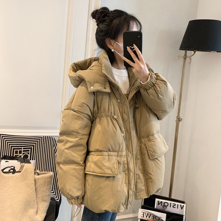 艾莱依韩版中长款羽绒服女新款冬季韩版加厚抽绳时尚保暖连帽白鸭
