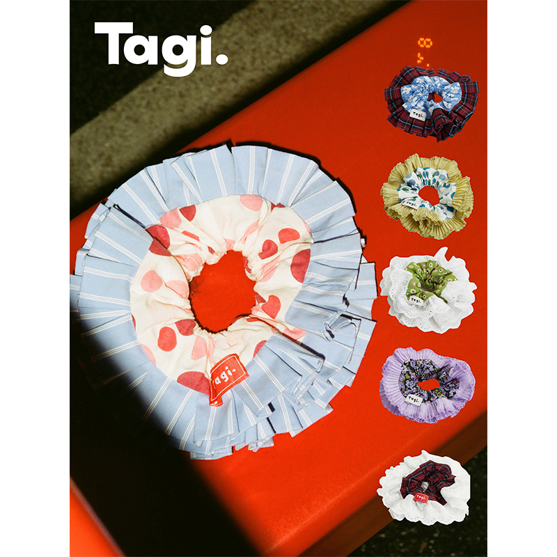 Tagi.画家甜甜圈双层花边蕾丝格纹大肠发圈发圈发饰头饰皮筋头绳