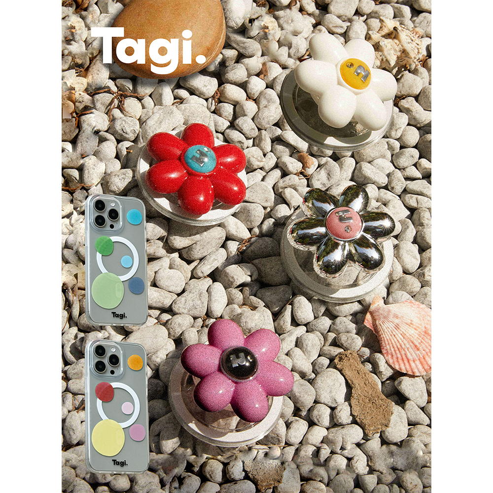 Tagi. 糖果彩色波点手机壳/怦怦小花多色树脂磁吸支架ins折叠便携
