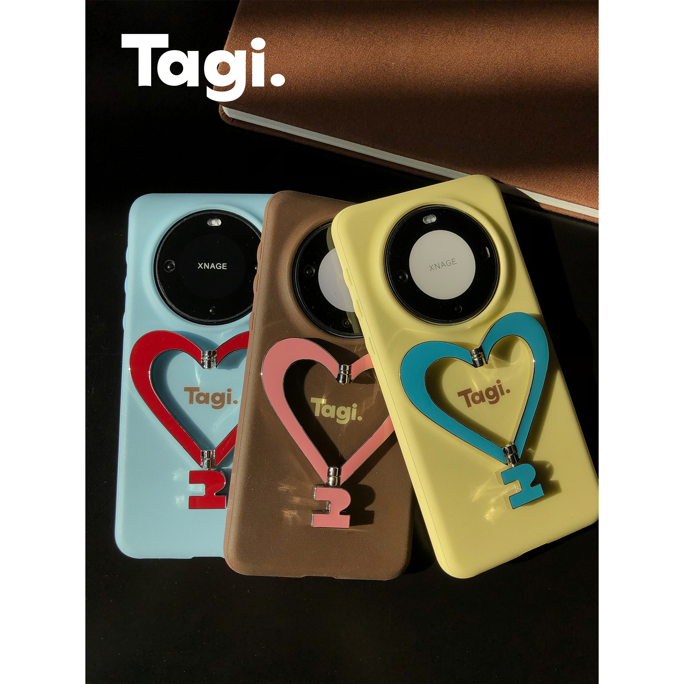 Tagi. 《让人开心》金属支架皮质爱心手机壳华为Mate 60