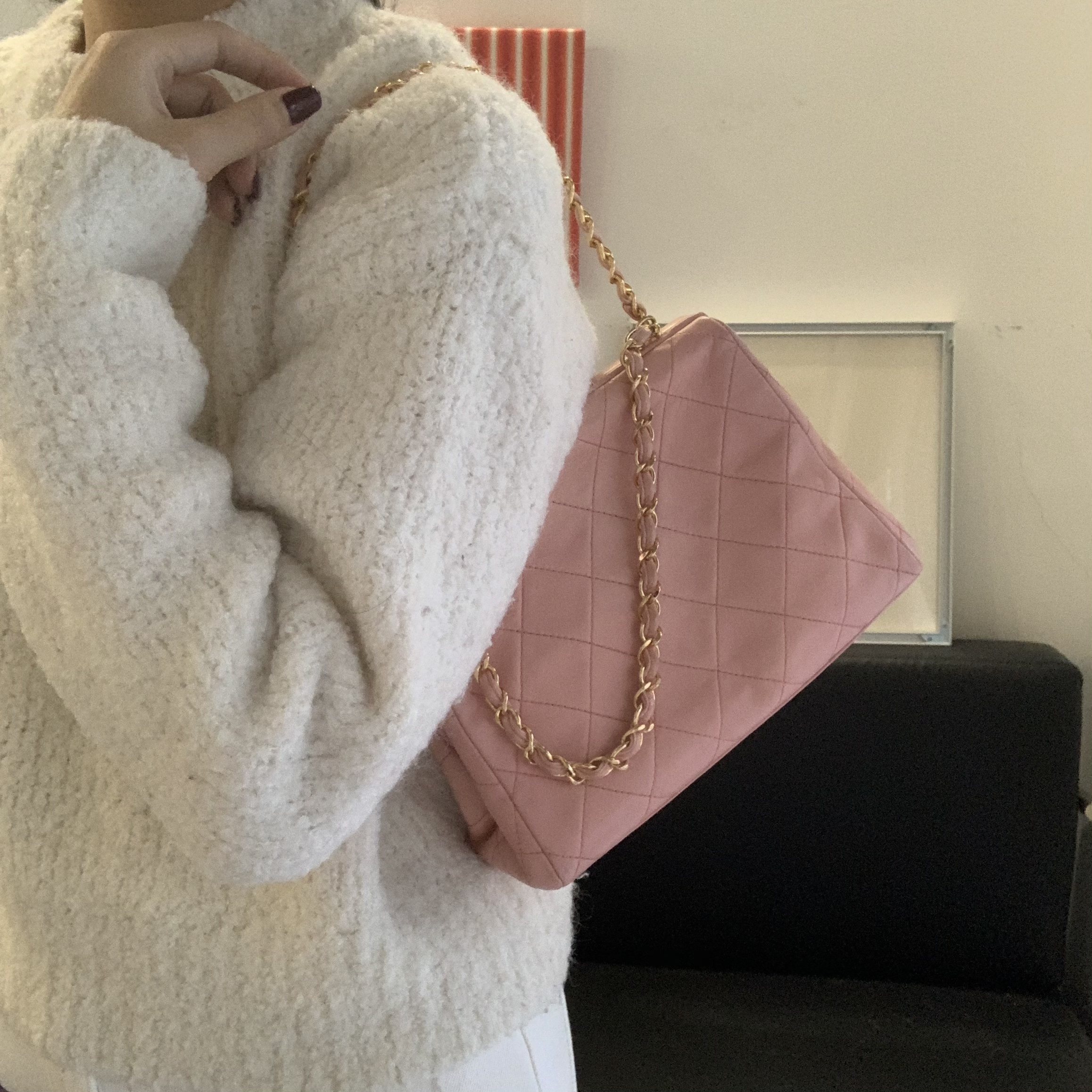 95新 Chanel/香奈儿 0粉色菱格链条包