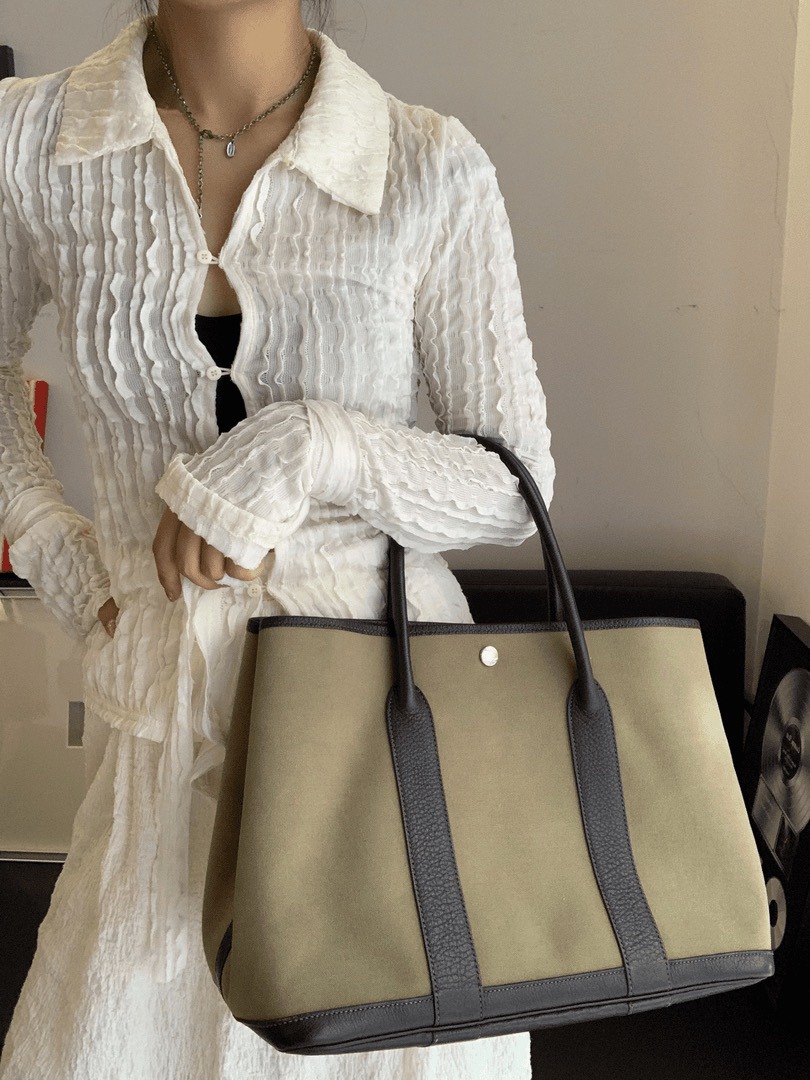95新 Hermes/爱马仕 7 豆绿色36帆布花园