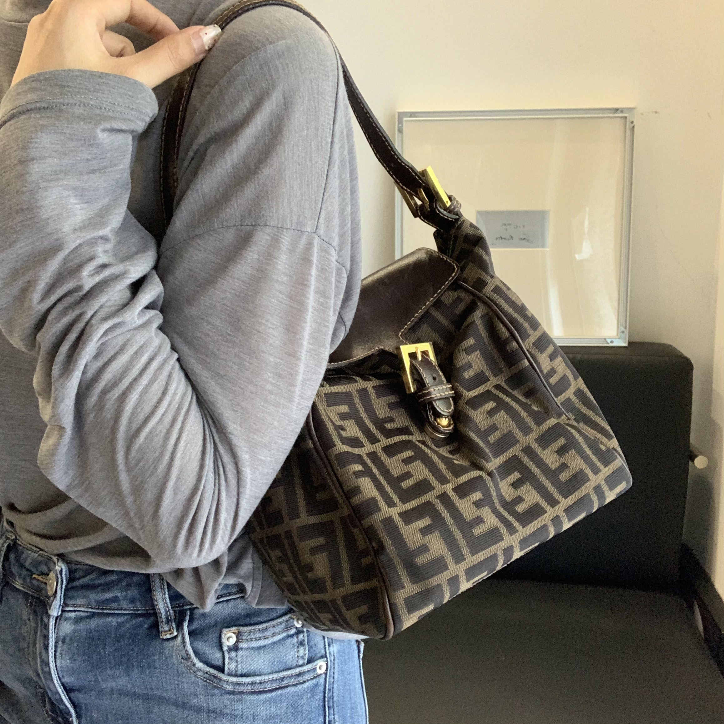 95新 FENDI/芬迪 7 棕色老花单肩包