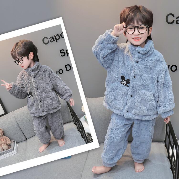 儿童睡衣男童秋冬2023新款加厚款可爱套装宝宝洋气珊瑚绒家居服潮