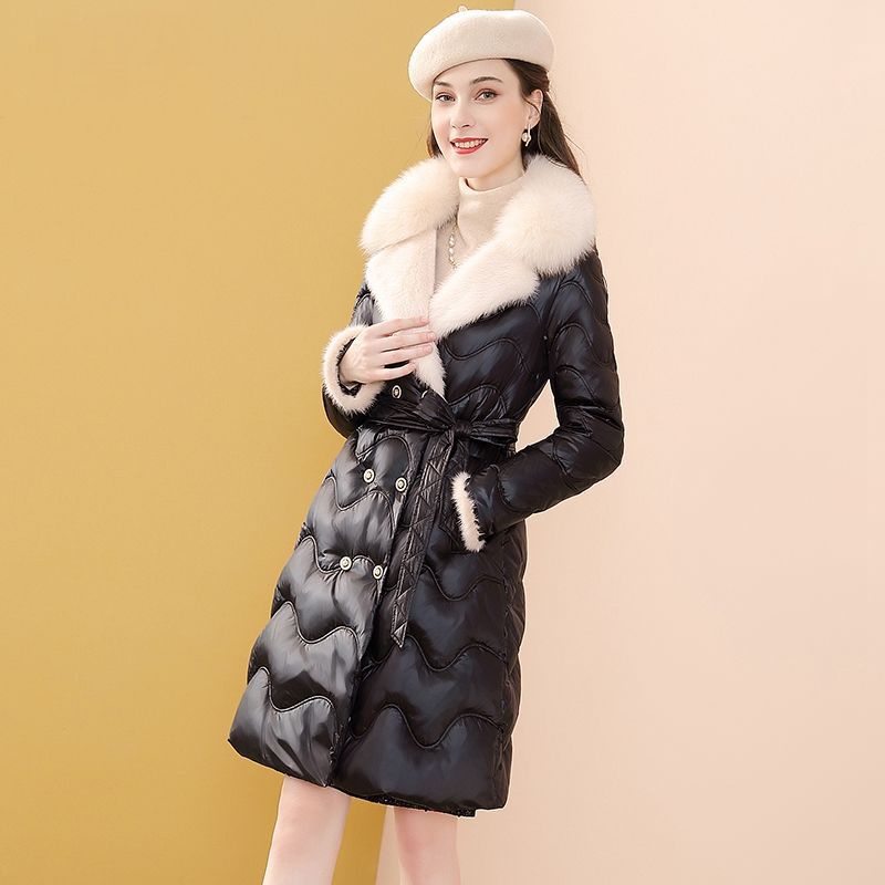 波司澄特价户外狐狸毛白鸭绒收腰羽绒服女加厚中长款冬季新款显瘦