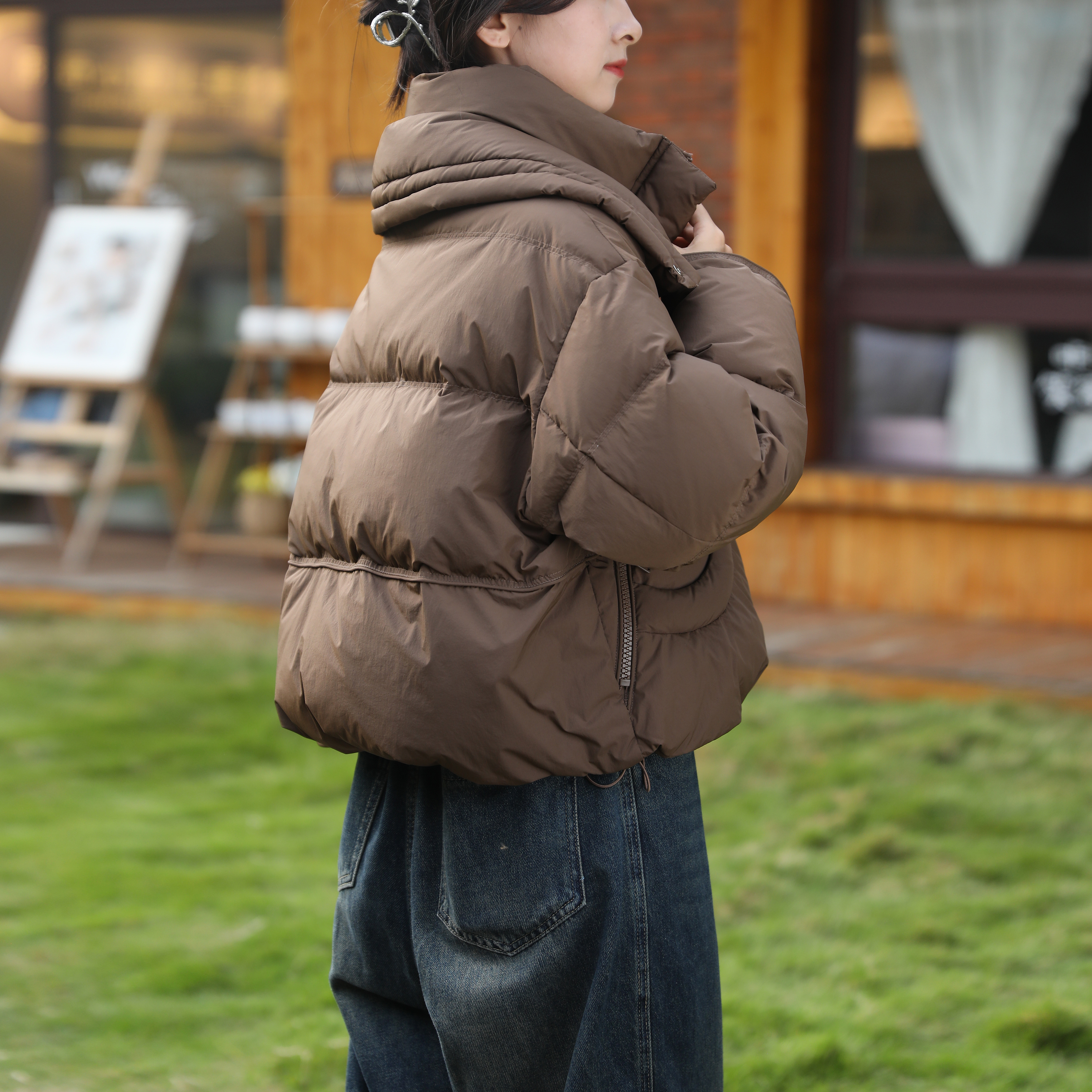 2025新款新国标90白鸭绒宽松小个子短款百搭双层领保暖短款羽绒服