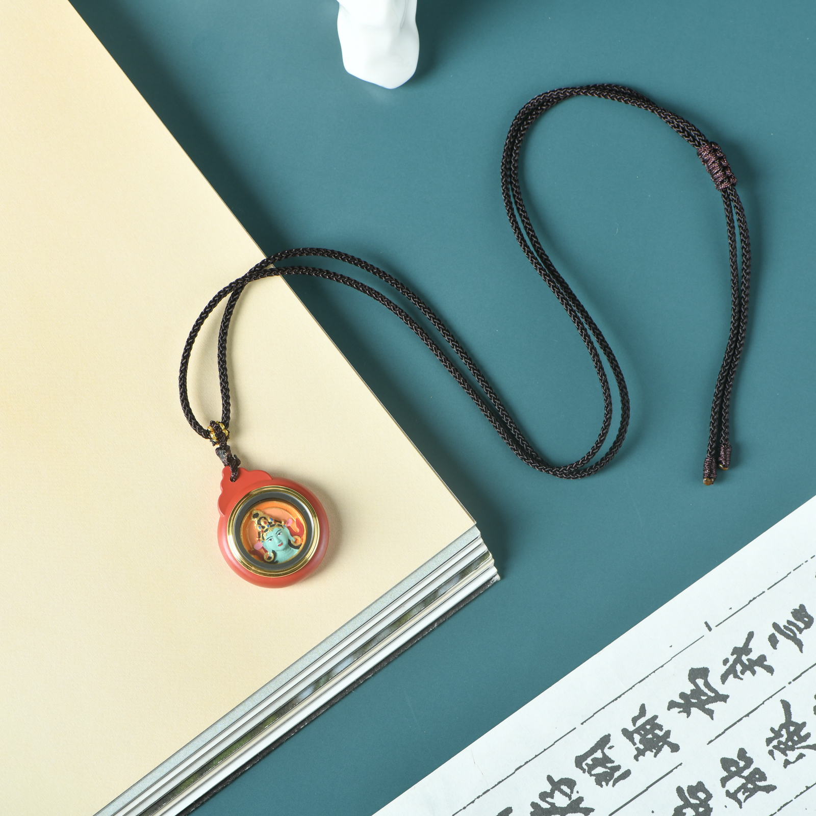 含辰砂工艺品朱砂佛龛吊坠手工彩绘绿度母