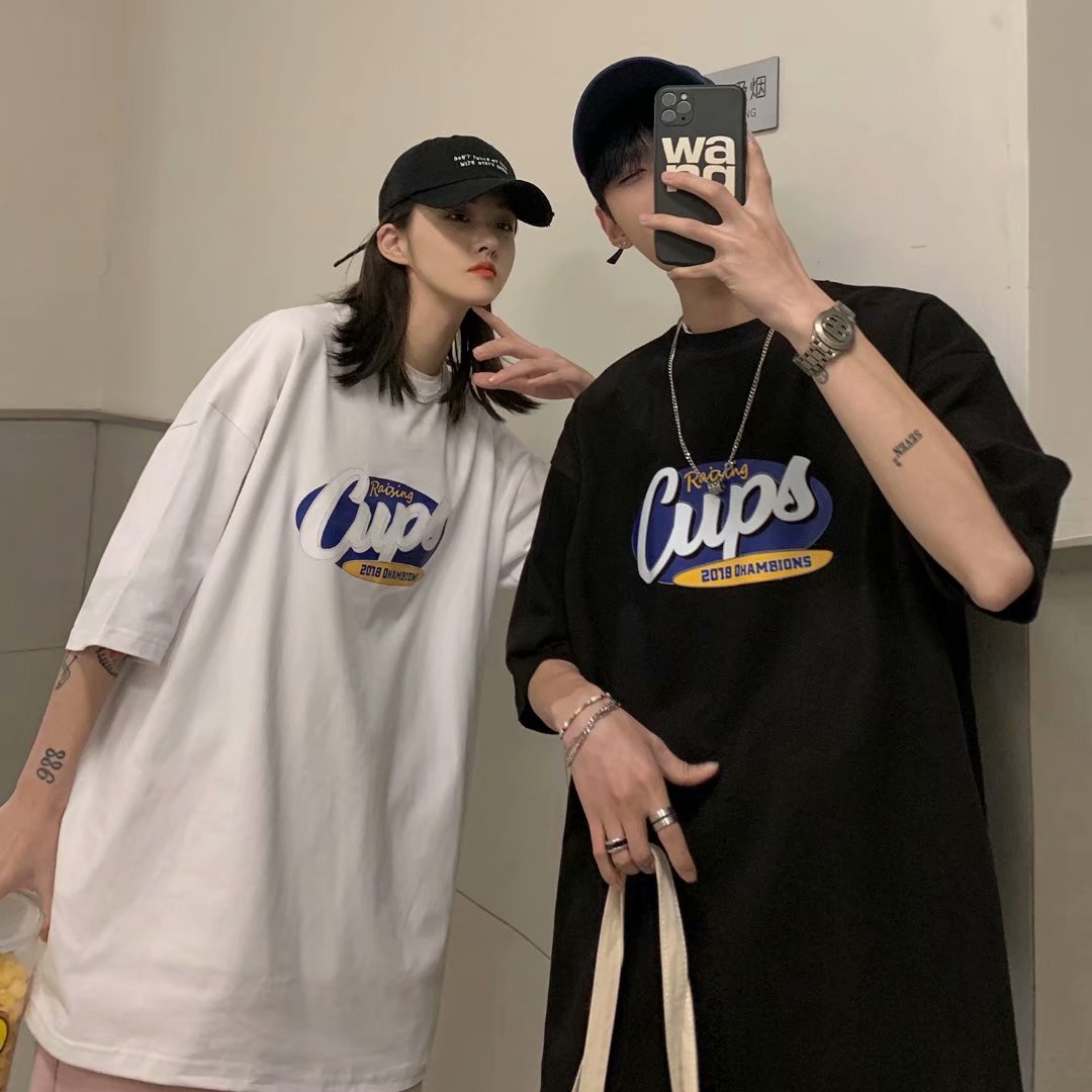t327#棉t克港风夏季情侣潮流短袖印花设计感潮tee恤上衣