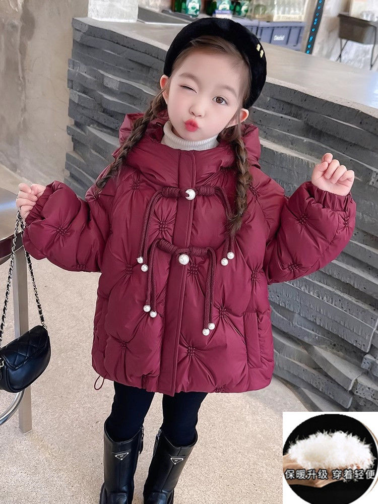 女童棉服冬装加厚新款红色喜庆洋气外套小童冬季连帽保暖棉衣