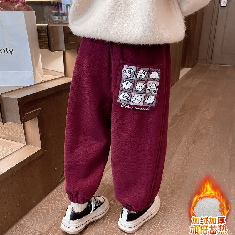 女童加绒裤子外穿秋冬新款儿童一体绒加厚运动裤宝宝保暖棉裤