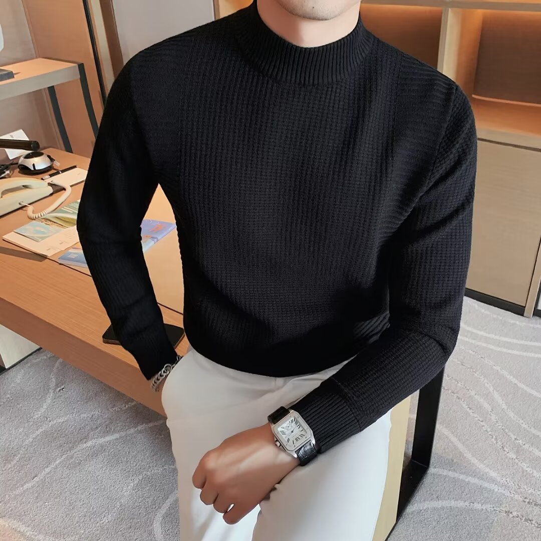 荣祥兴美式潮牌高级感半高领毛衣男士秋冬季轻熟风时尚纹理打底衫