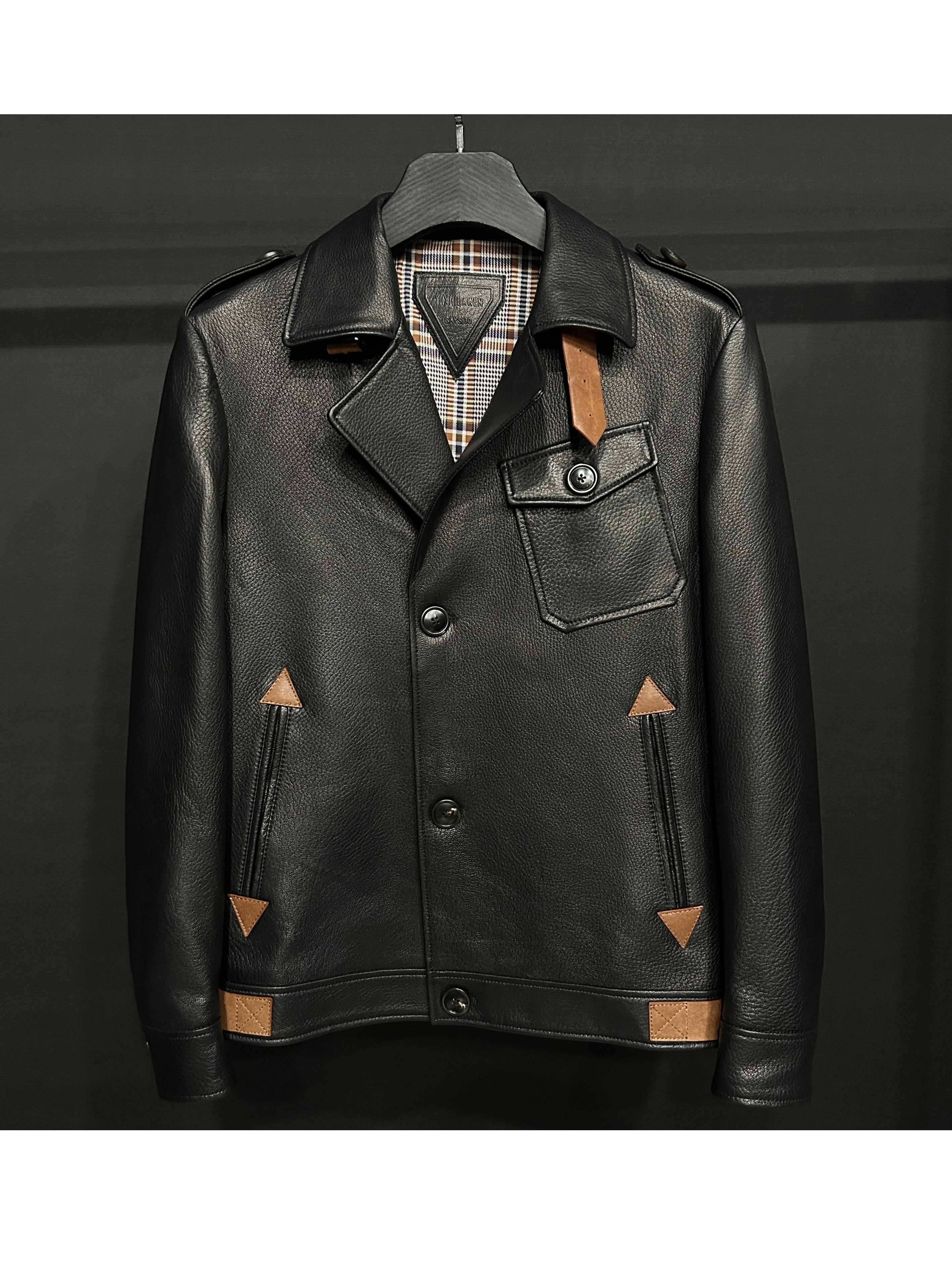 313【HONHAI2025年】格子内里男士商务山羊皮西装领Jacket