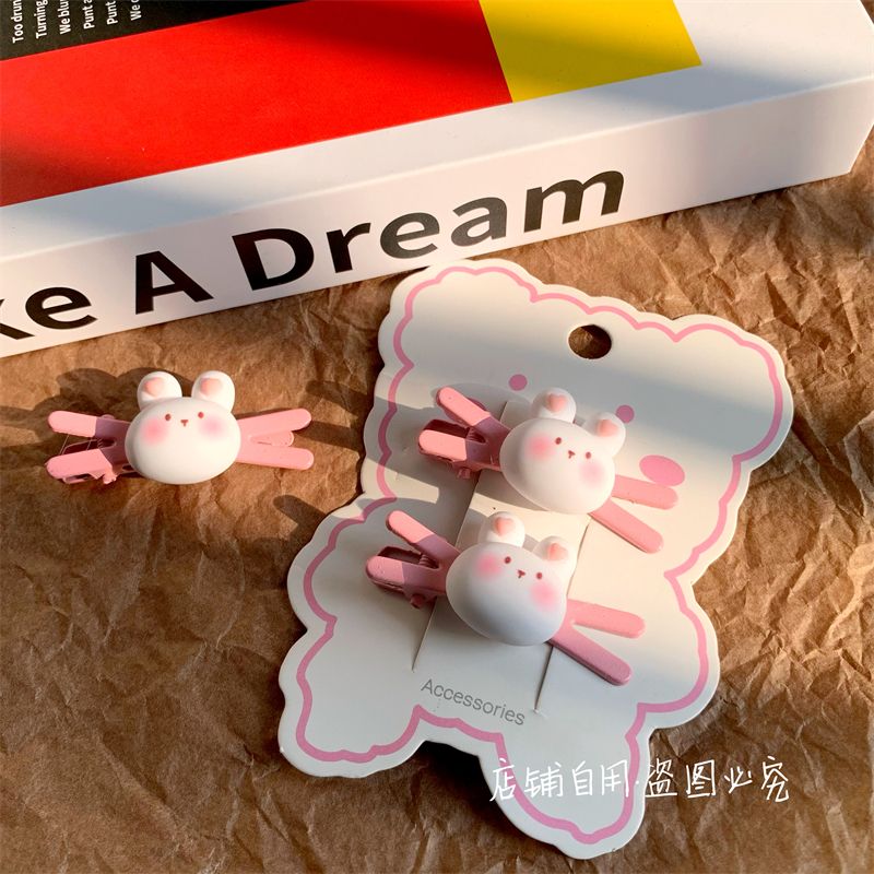 原创可爱粉色卡通兔子日系少女发卡交叉头饰