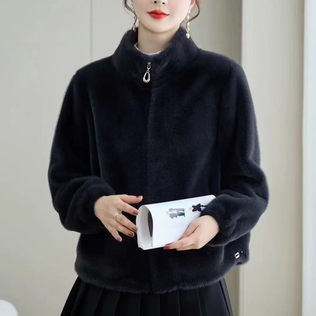 兰贵妃（正品兰贵妃）休闲纯色短款立领外套冬季加厚保暖女装