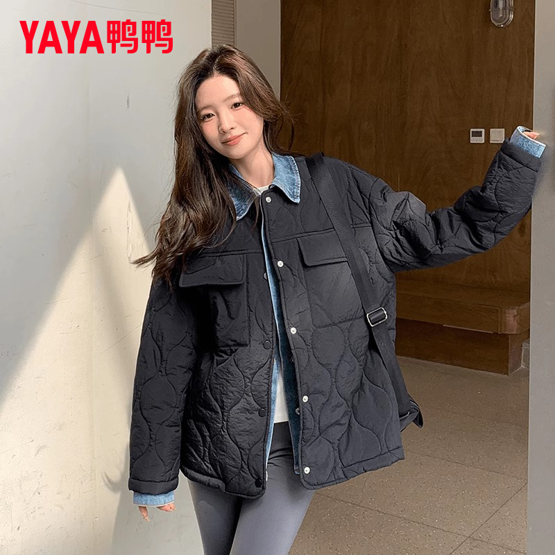 YAYA/鸭鸭羽绒服女短款时尚拼接保暖韩版衬衫式外套YE4B604027P
