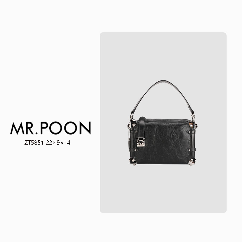 Mr.Poon/潘先生百搭斜挎真皮包时尚单肩小方包 ZT5851黑色