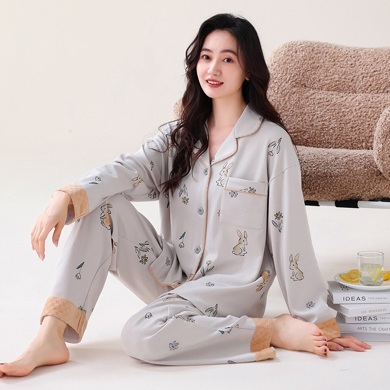 【100%纯棉】高品质新款春秋季女士长袖全棉睡衣套装家居服开衫款