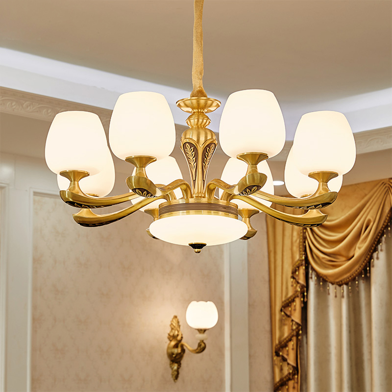 中山古镇欧式吊灯全铜客厅灯简欧大气别墅美式餐厅玉石卧室灯灯具