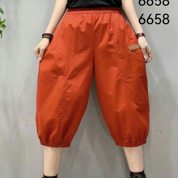 夏季2023大口袋韩版薄款新款松紧腰七分裤大码宽松遮肉休闲灯笼裤
