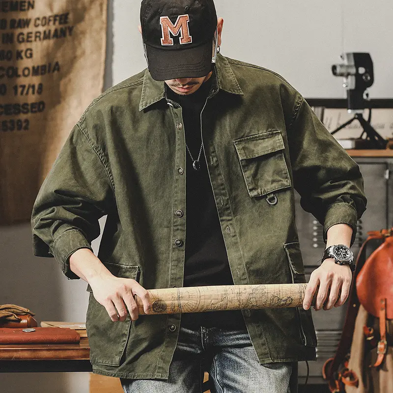 美式复古重磅休闲衬衫外套男2025秋冬潮牌痞帅开衫纯棉工装夹克男