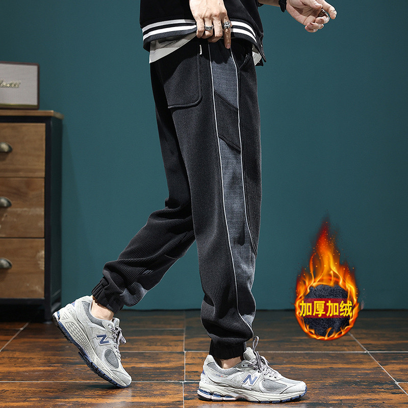 高端美式休闲裤男士秋冬季新款宽松束脚运动裤重磅百搭灯芯绒卫裤