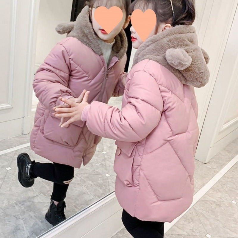 女童加绒棉衣冬装年新款洋气棉袄中长款外套冬季儿童棉服