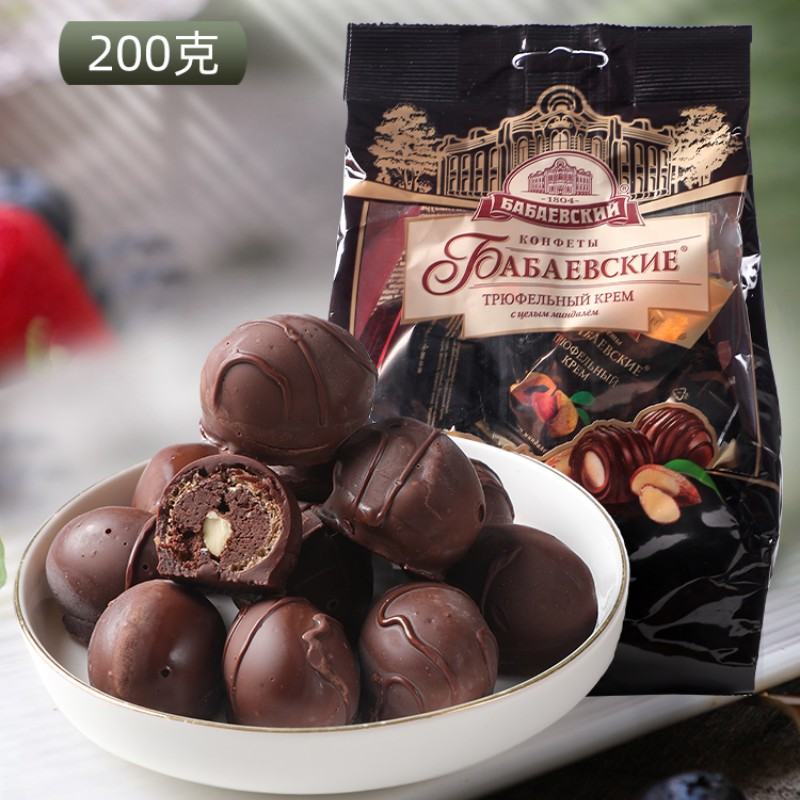 俄罗斯进口芭味富松露整颗扁桃仁夹心巧克力糖果200g袋装