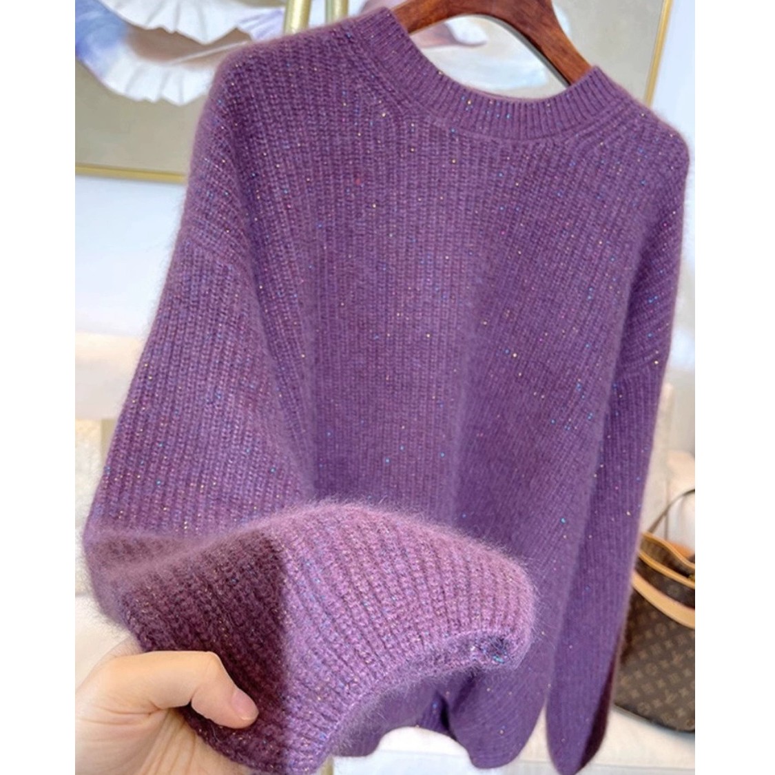 新款韩版重工亮丝秋冬毛衣女洋气设计感小众外穿慵懒风软糯针织衫