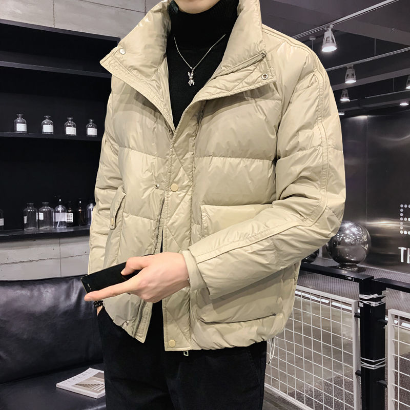 白鸭绒羽绒服男冬季卡其色高端立领面包服2024新款冬装外套男