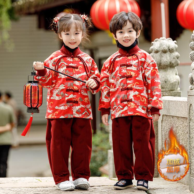 汉服男童加绒套装中国风童装儿童唐装拜年服宝宝改良古装秋季冬款