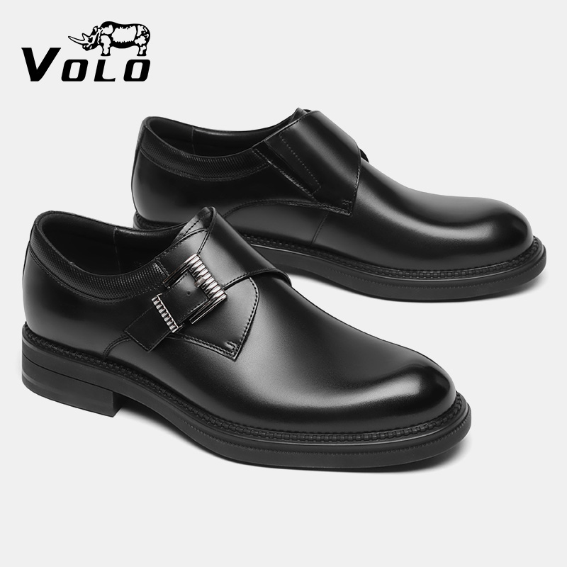 VOLO/犀牛男黑色士皮鞋男商务真皮英伦德比风孟克鞋男款男士新款