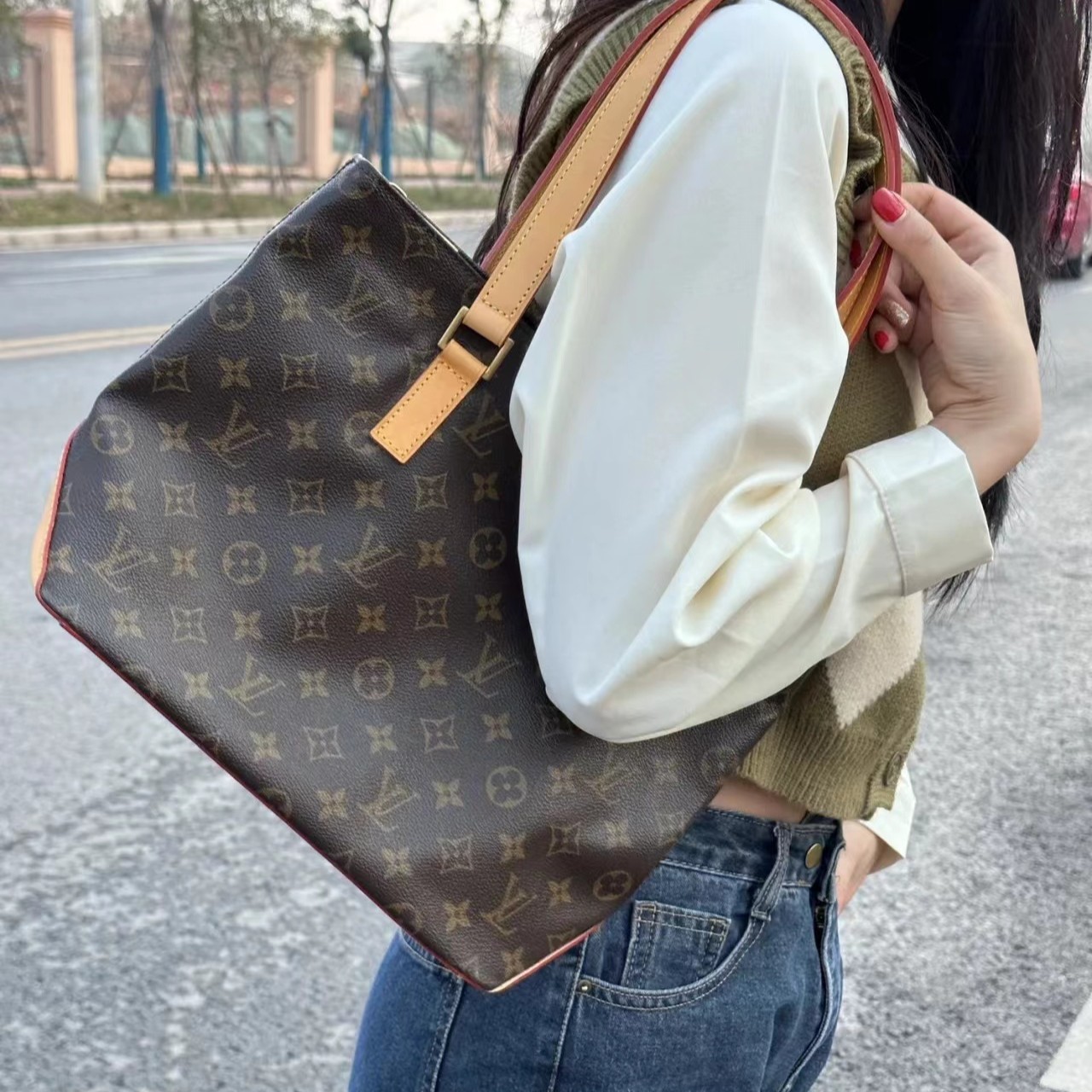 90新 LouisVuitton/路易威登 LV老花单肩包小号钢琴托特