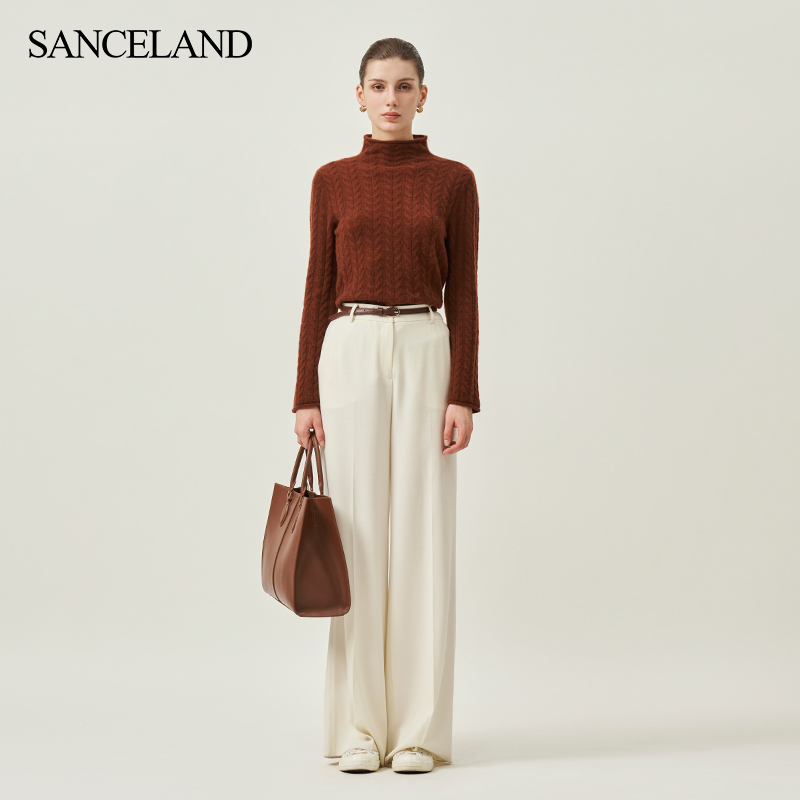 SANCELAND/三石一澜秋粗纺复古大麻花百搭半高领毛衫SI31801030