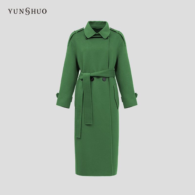 YUNSHUO双面呢大衣女秋冬新款优雅通勤长款翻领毛呢外套499131
