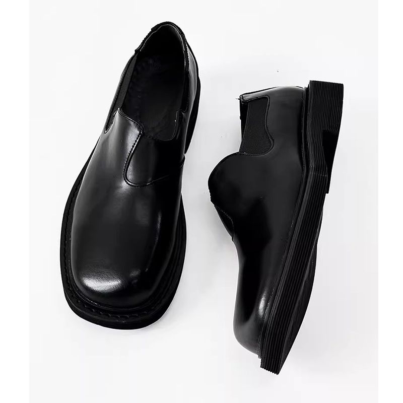 方头懒人乐福鞋男通勤小皮鞋女一脚蹬套脚休闲鞋英伦风潮款德比鞋