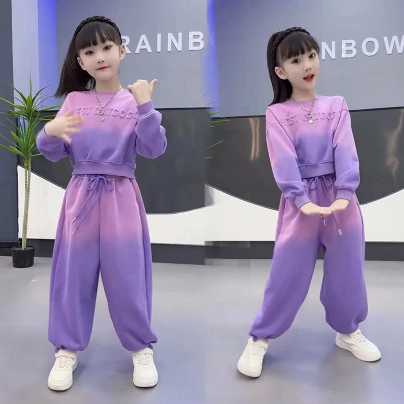 女童渐变色卫衣套装2025新款儿童洋气网红6-12岁秋装休闲两件套