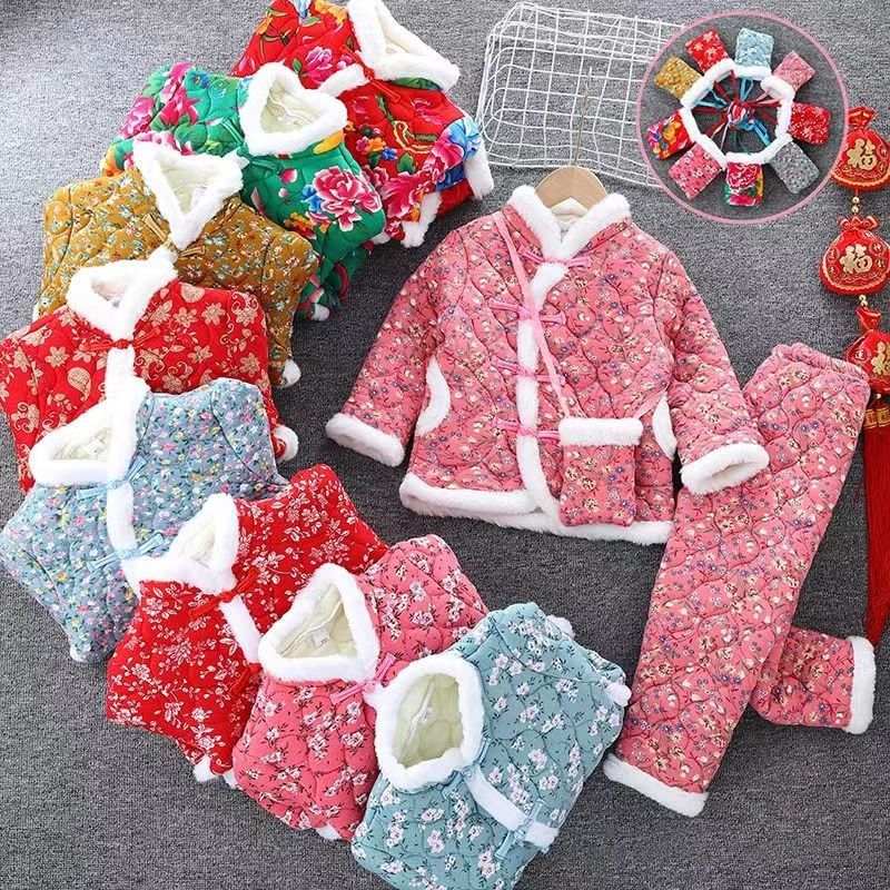 新品巴拉巴拉东北大花袄儿童冬季棉袄加厚棉服唐装三件套男女宝宝