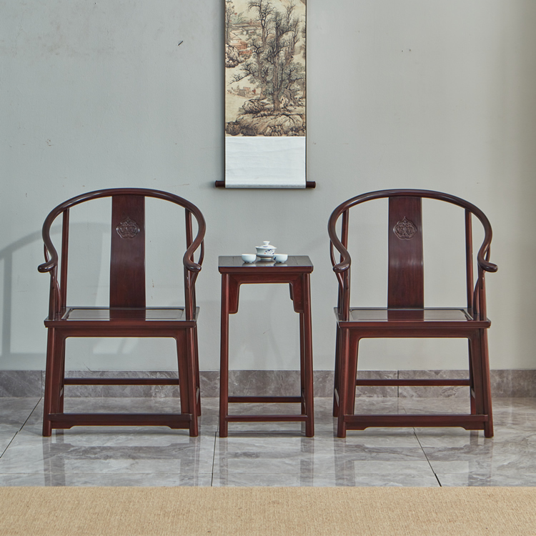 佳木仙作赞比亚血檀经典明式圈椅三件套中式古典家具实木仿古茶椅