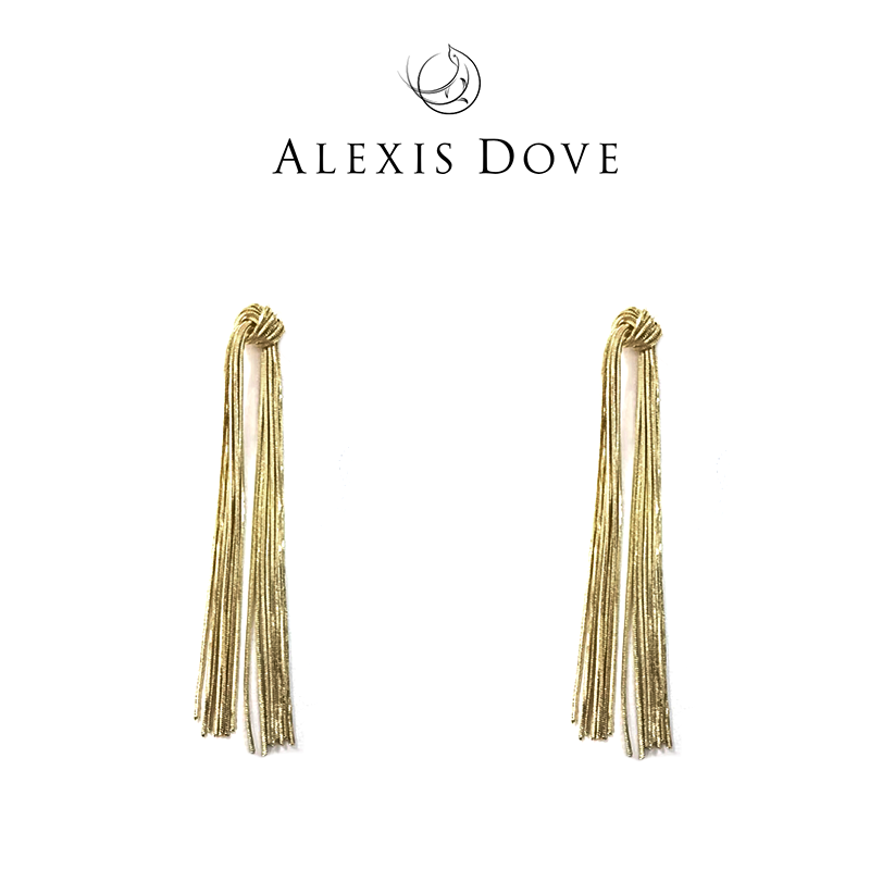 铜合金耳饰  打结长款流苏耳钉*